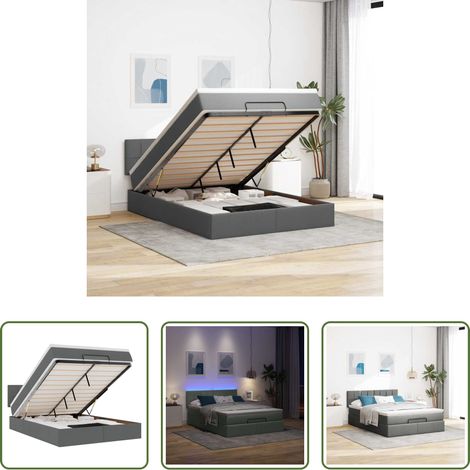 vidaXL Matratze mit Taschenfedern - Ottomane Bett mit Matratze & LEDs Dunkelgrau 140x200 cm Stoff (1/5)
