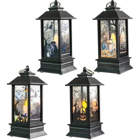 4 pièces Lanterne d'halloween Veilleuse LED Lanterne d'halloween Lanterne à Bougie décoratives Lampe à Vent Suspendue Halloween Bougies sans Flamme Scintillante à LED avec Batterie pour Barre Jardin (1/5)