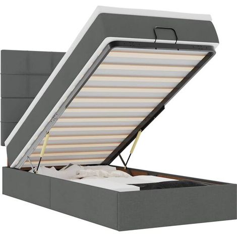 Lit ottoman avec matelas et lumière LED, gris foncé, 80x200 cm, revêtement en tissu. (1/5)