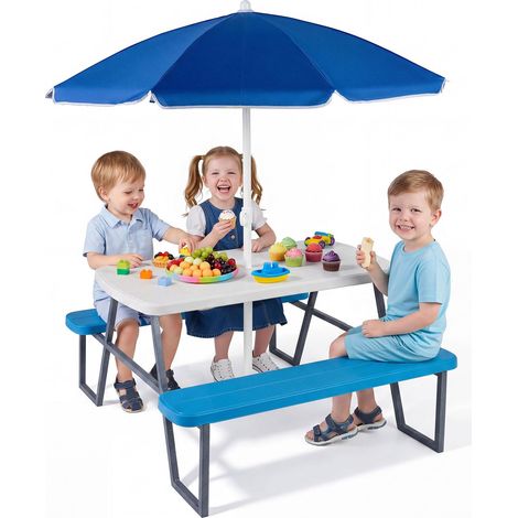 COSTWAY Set Tavolo Picnic 2 Sedie Panche Panchina Ombrellone Giardino Regolabile Altezza Bambini Interno Esterno Balcone 3 8 Anni 4 Posti Persone Pranzo Campe (1/5)