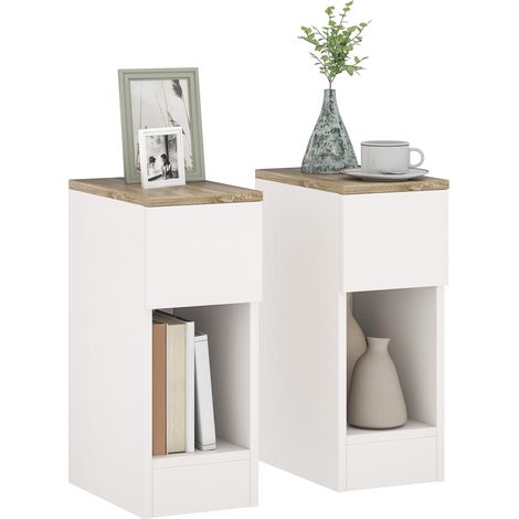 Set of Two Modern Storage Bedside Tables - Cream White (1/5)
