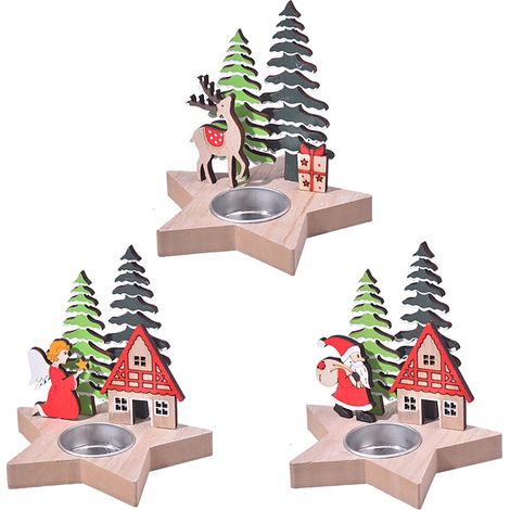 Support Pour Bougie À Thé - En Bois - Décoration De Table De Noël - Pour Bougies À Thé Standard - 1 Pièce (1/2)