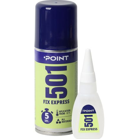 Kleber mit Aktivator POINT 501 Fix Express – schnelle Aushärtung, sofortige Verklebung, Profi-Set für verschiedene Materialien – 100 ml + 25 g