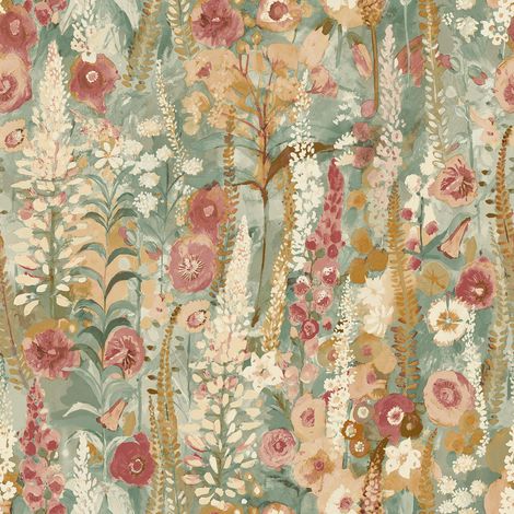 Grandeco Delphinium Sage Green Wallpaper Painted Floral Paste The Wall Vinyl (1/4)