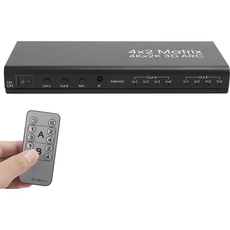 Matrice de commutation audio et sortie HDMI 4x2 avec télécommande, compatible ARC, 110-240 V, noir, prise US (1/5)