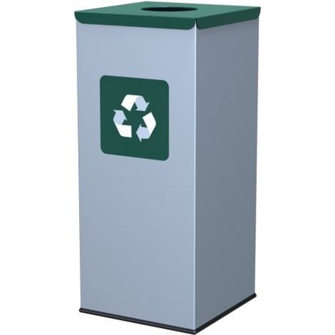 Poubelle de tri sélectif en métal 30x30x70cm 60L VERRE - couvercle vert (1/2)