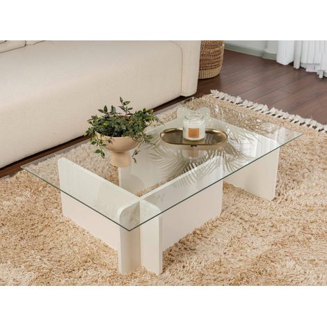 Dmora - Mesa de café Kallias, Mesa de centro baja, Revistero para sofá, Estante de la sala de estar, 105x65 h30 cm, Blanco (1/5)