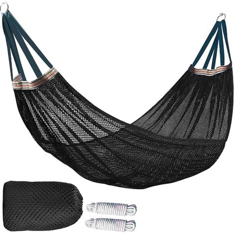 Hamac d'extérieur en maille de nylon ultra douce et respirante – Charge maximale : 180 kg (noir) (1/5)