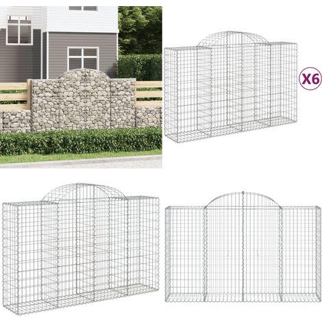 Gabionen mit Hochbogen 6 Stk. 200x50x120/140cm Verzinktes Eisen - Gabionen - Gartendeko - Gartenzubehör - Zaun - Sichtschutz - Home & Living (1/5)