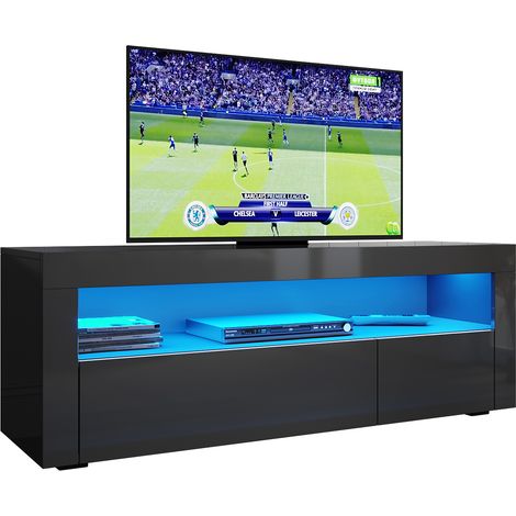 ELEGANT 1200mm Modern Gloss TV Unit Stand with LED Ambient Light for Living Room and Bedroom with Storage Furniture for 32 40 43 50 52 inch 4k TV, Black