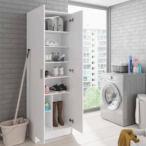 Armoire Polyvalente à 2 Portes Portsmouth, Meuble de Rangement, Rangement Chaussure, Armoire à Chaussures Moderne, Étagère à Chaussures Verticale, 59x37h180 cm, Blanc (1/5)