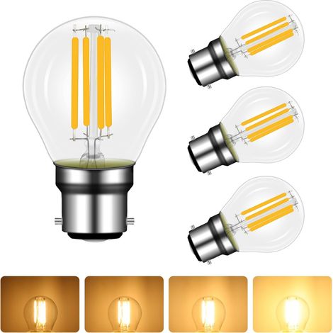 Lot de 4 ampoules LED filament B22 4W dimmables, équivalent 40W, blanc chaud 2700K, 400 lumens, angle 360°, forme G45/P45, verre transparent vintage (1/5)