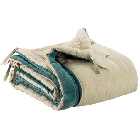VIVARAISE - Édredon Elise Chambray - Vivaraise, 80 x 180 cm, Vert de gris