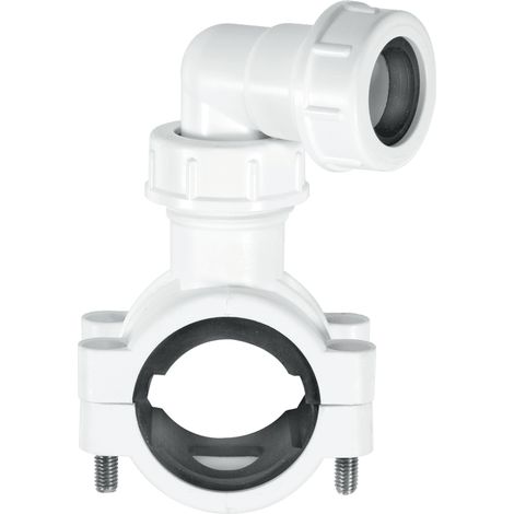 McAlpine Pipe Clamp 1.25''/1.5'' to 19/22mm with Bent Connector for Overflow Pipe CLAMP1WH (1/5)