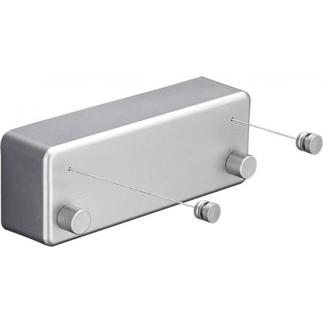 Tendedero retráctil con doble cable ajustable de acero inoxidable, de pared, 4,2 m, color plata. (1/5)