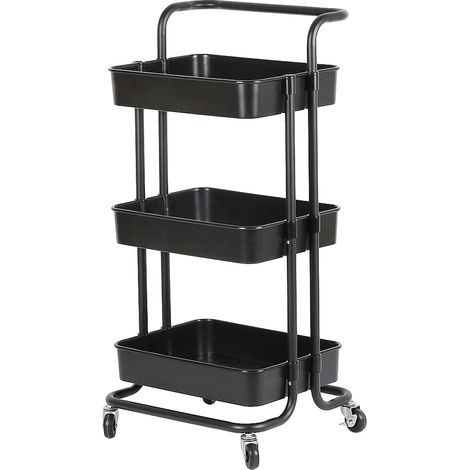 Carrello con 3 Cesti e Maniglia, Multifunzione Carrello Trolley,Carrello con 4Ruote,433686cm - nero