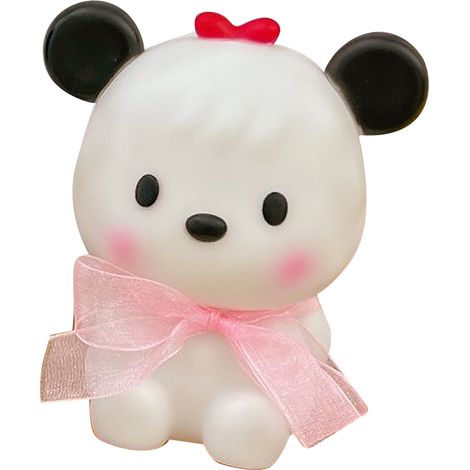 Veilleuse mignonne avec un chiot en dessin animé et un ruban rose, lumière chaude, en plastique sûr et facile à utiliser, fonctionnant sur piles, pour enfants