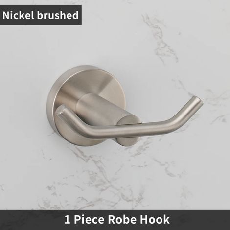 (Crochet double en nickel) Accessoires de salle de bain : porte-serviettes en acier inoxydable brossé 304, porte-papier toilette, porte-savon, barre porte-serviettes. (1/5)