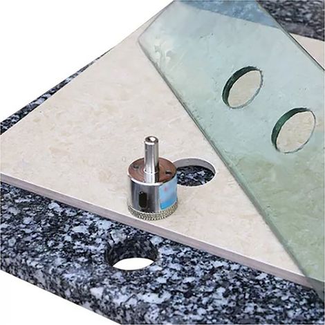 Ensemble de 15 pièces comprenant une scie cloche diamantée pour verre, des forets pour verre et une scie cloche pour marbre. (1/5)