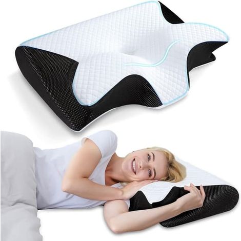 Cuscino ortopedico per il collo in memory foam, ideale per alleviare il dolore al collo e alla schiena, colore nero. (1/5)