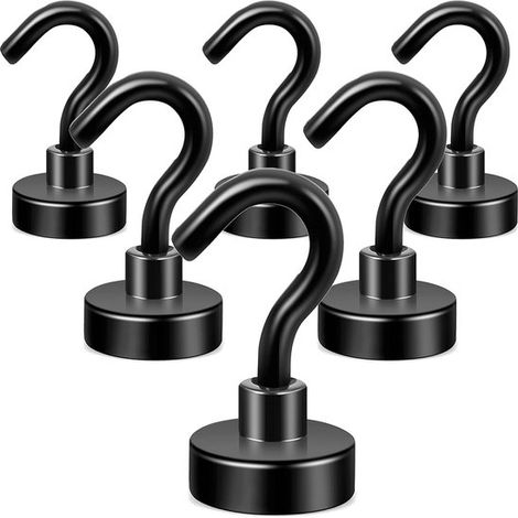 Schwarze Magnethaken, ultrastarke Magnete (über 9 kg) mit Haken für Kühlschrank, ultrastarker Aufhängehaken, Magnethalter für Vorhänge, Grill, Handtücher, Decke (6er-Set).