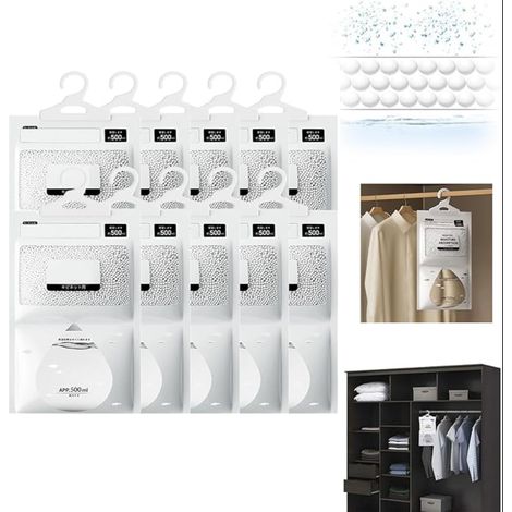 Absorbeur D'humidité Déshumidificateur Penderie Suspensible Sac Granulés Asséchants deshumidificateur d air anti moisissure Convient pour les Placards Chambres La Cuisine Armoire (1/5)