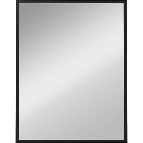 Miroir mural rectangulaire 90 x 70 cm, cadre en bois noir, idéal pour la salle de bain, le salon ou la chambre. (1/5)