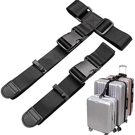 Correas ajustables para equipaje - Accesorio de viaje - 2 piezas - Negro (1/5)