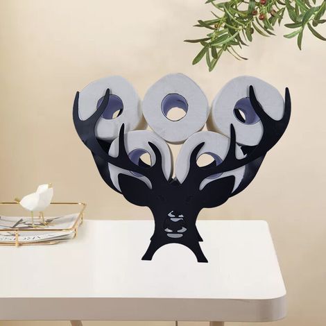 Toilet Roll Holder Metal Paper Holder Deer Shaped Paper Storage for Bathroom (Black) (1/5)