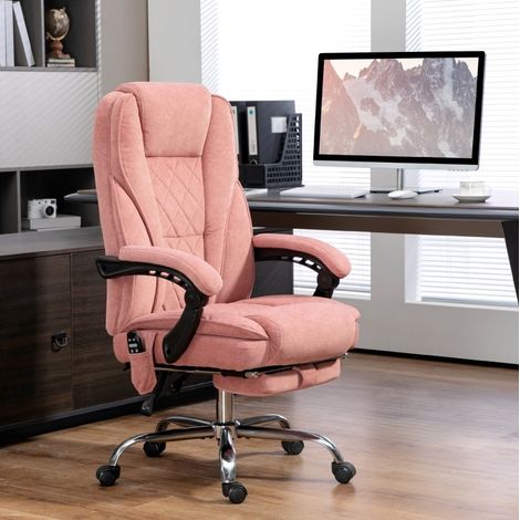 Poltrona da ufficio massaggiante ergonomica con riscaldamento, reclinabile 135°, poggiapiedi, rosa (1/5)
