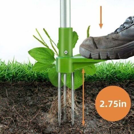 Extracteur de mauvaises herbes, outil à main de désherbage debout, outil de désherbage de jardin à long manche de 39 po avec 3 griffes en acier inoxydable, pédale et ramasseur robustes pour cour, pelo