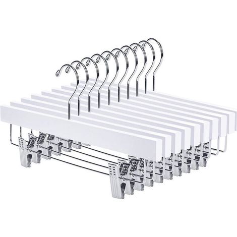 Lot de 10 cintres en bois avec pinces, blanc,35.514.51.2cm (1/5)