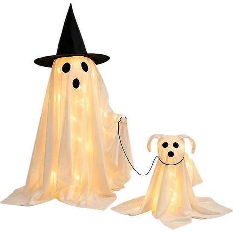 Halloween Ghost Walking Dog Decoration Set, DIY White Fabric Spooky Sculpture for Porch & Entryway (1/5)