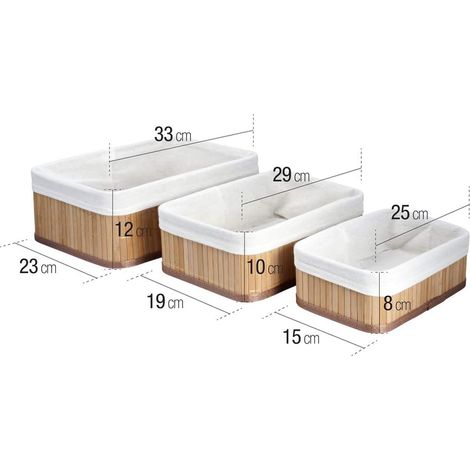 SET 3 CESTINI PORTA OGGETTI IN BAMBU' FODERA INTERNA RETTANGOLARI VERDELOOK (1/5)