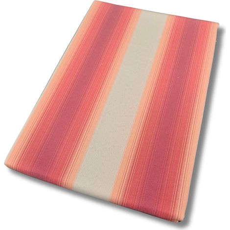 Voile d'ombrage à rayures, blanc, beige, rouge, œillets, franges, 145 x 290 cm (1/5)