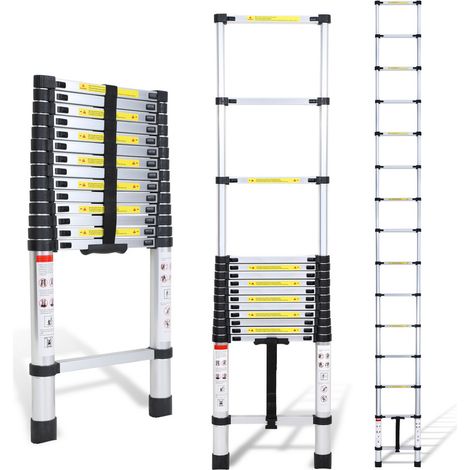 SWANEW Teleskopleiter Alu Leichtgewicht Rutschfester Anlegeleiter 4,4m Silber Multifunktionsleiter Mehrzweckleiter Ausziehbare Leiter 15 Stufe Stehleiter aus Hochwertigem Aluminium Belastbarkeit 150KG