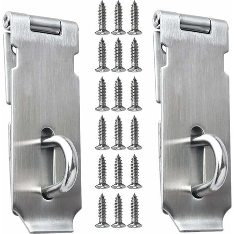 royaluxe - 2 Pack Loquet de Porte Acier Inoxydable Fermoir de PorteSerrure de Porte Verrou de Porte avec Vis pour Porte Fenêtre Garage Jardin Argent 5 Pouces (1/5)