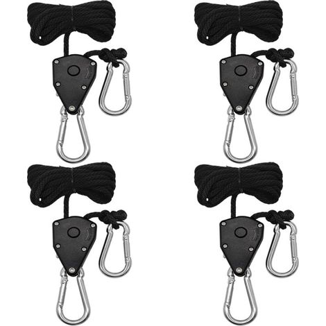 4 Pièces 1/8" Corde à Cliquet avec Crochet 2m Corde de Crochet Réglable Sangle Cliquet Corde pour Lampe à Suspension Plantes Growth,150 LB par Paire(Noir) (1/5)