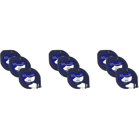 rouleaux de ruban d'étiquettes Dymo LetraTag compatibles, fond noir avec lettrage blanc, matériau plastique, compatibles avec les imprimantes d'étiquettes LetraTag. (1/5)