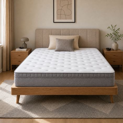 Matelas 180x200 H3, hauteur 25 cm, avec mousse de confort, matelas ergonomique à ressorts ensachés 7 zones, certifié OEKO-TEX pour adulte