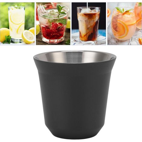 Doppelwandiger Espressobecher aus Edelstahl 304, doppelwandiger Isolierbecher für Outdoor-Kaffeekapseln, schwarz, 80 ml (1/5)