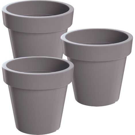 Set 3 Macetas de plástico Gris - 19x19x18 cm