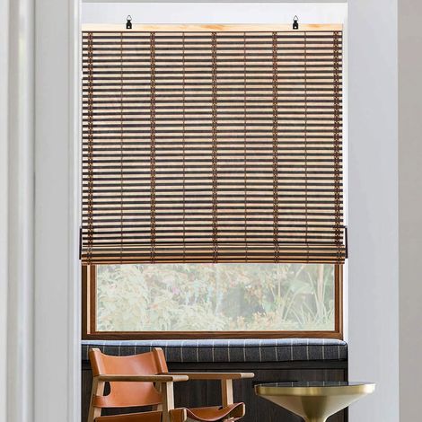 Store Enrouleur Rétro Bambou Bois Naturel, Pare-Soleil Enroulable, Filtrage de la Lumière, Anti-UV, pour intérieur/Jardin/fenêtre, Marron foncé, 100 x 160 cm (1/5)