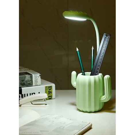 Lampe de bureau compacte avec porte-stylo, 3 niveaux de luminosité, bras flexible, commande tactile pour enfants, idéale pour la maison, la chambre ou le bureau (verte) (1/4)