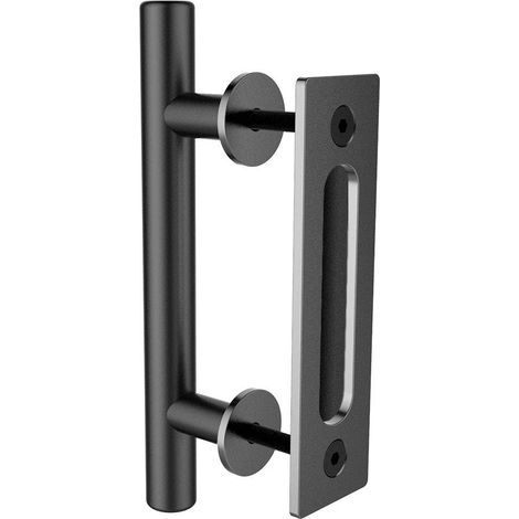 Manija de puerta corrediza negra, herrajes antiguos, manija de puerta corrediza con recubrimiento en polvo negro (doble cara) (1/5)