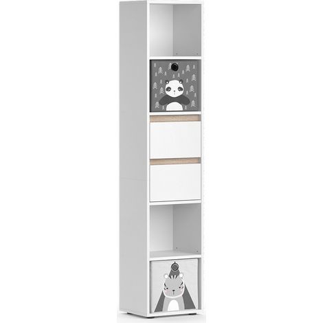 Kinderregal Robert, Weiß, 36.2 x 171 cm mit Faltboxen grau, Vicco