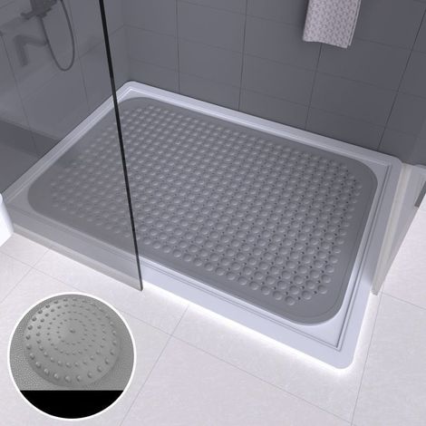 Rutschfeste, quadratische Badematte 80×80 cm, dunkelgrau, Massagemuster, Duschmatte für Bad und WC (1/4)