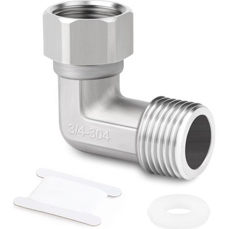piece 90-degree elbow made of 304 stainless steel, 2 ends, flexible and movable connector, 3/4" female fittings for sprayer, shower arm, angle tap (1/5)