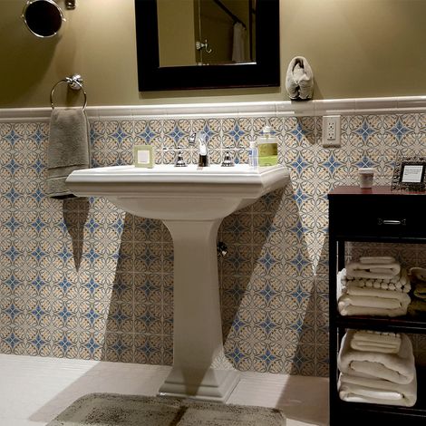 Sticker Mural Carrelage adhésif Cuisine Salle de Bain - 60 STICKERS CARREAUX DE CIMENT AZULEJOS LICINIO - 60stickers15x15cm (1/5)
