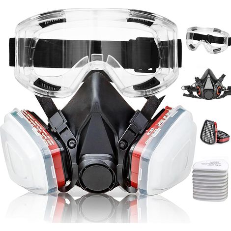 Half-face respirator with filters - Respirator mask with 10 filter cotton pads and goggles, for painting, dust, formaldehyde, sanding, polishing, woodworking
